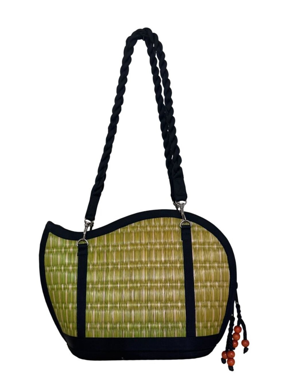 Baskets of Cambodia Kiri Wave Shoulder Bag Purse Medium Green Woven 2032 - Picture 2 of 15